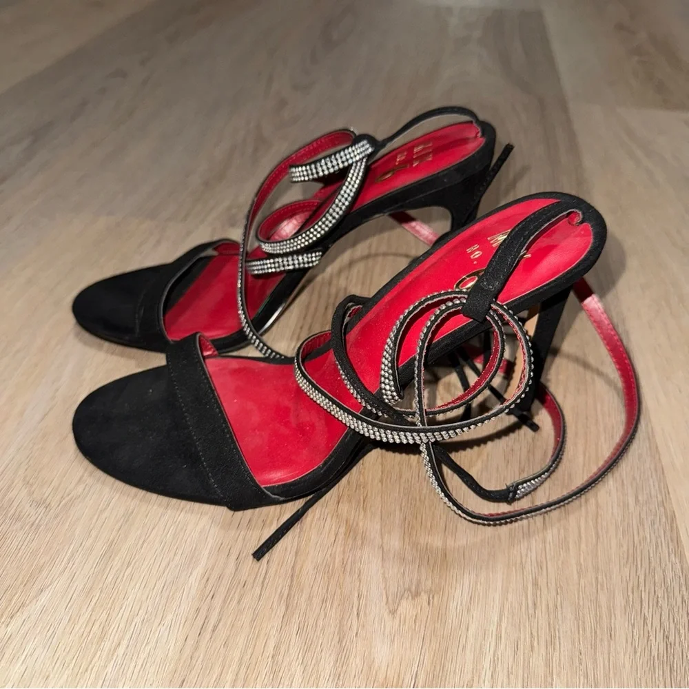 Mix No. 6 Black & Red Strappy Heels with Rhinestones - Size 8